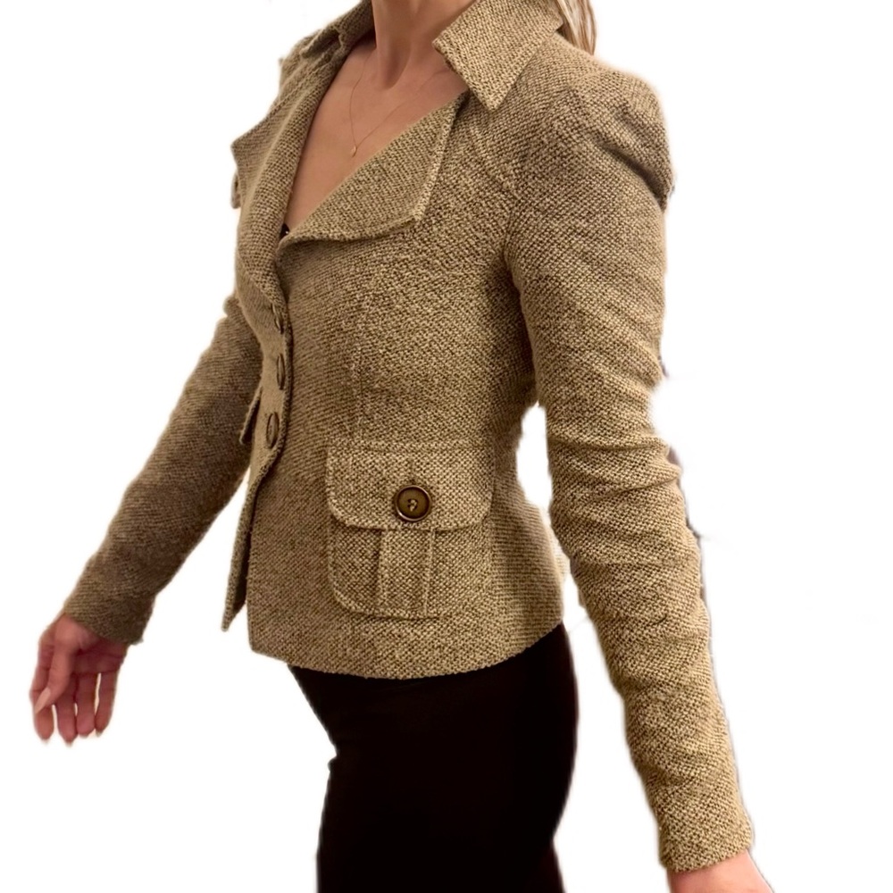 Nanette Lepore Women's d’Orsay’ Tan Tweed Jacket XS w/ Unique Details - Picture 7 of 12